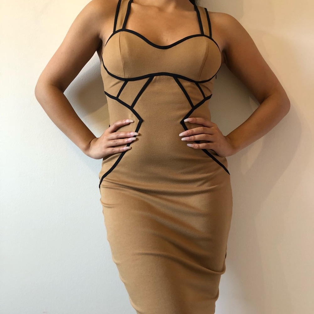 Bebe Tan Abstract Dress